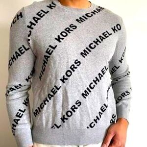 Michael Kors Gray Crewneck Sweater with Black Logo Print